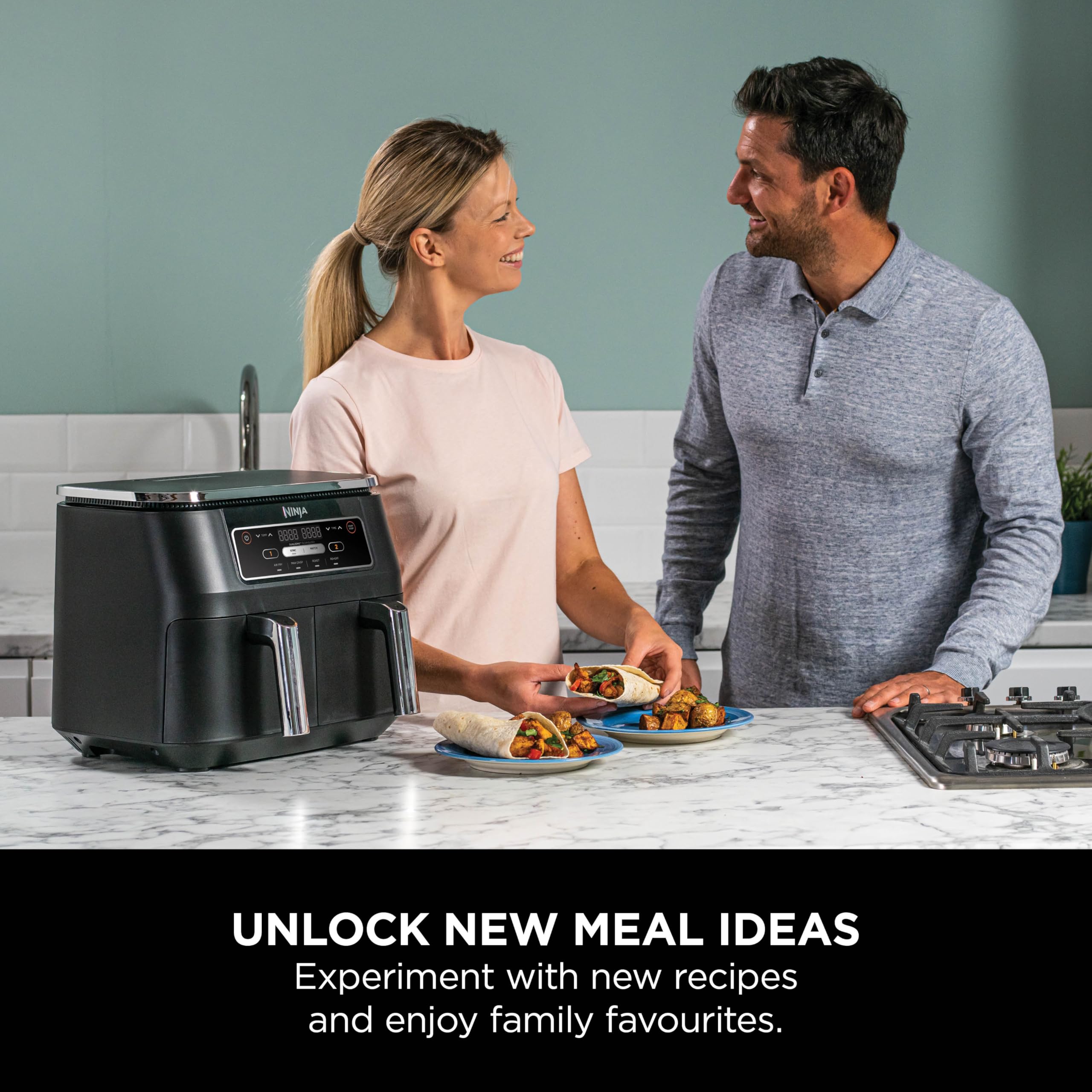 Ninja Foodi Dual Zone Digital Air Fryer, 2 Drawers, 7.6L, 4-in-1, Uses No Oil, Air Fry, Max Crisp, Roast, Reheat