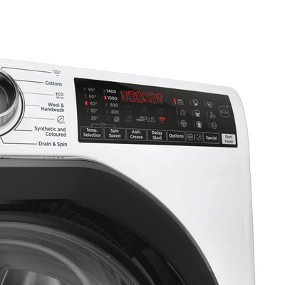 Freestanding Front Load Washing Machine – 9kg, 1400 RPM, 60 Programs, WiFi Connected, Inverter Motor, White/Black Door, Energy Class A
