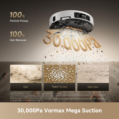 Robot Vacuum and Mop with Multi-Mop System, Up to 30,000Pa Suction, Obstacle Avoidance, Auto Empty & Mop Washing